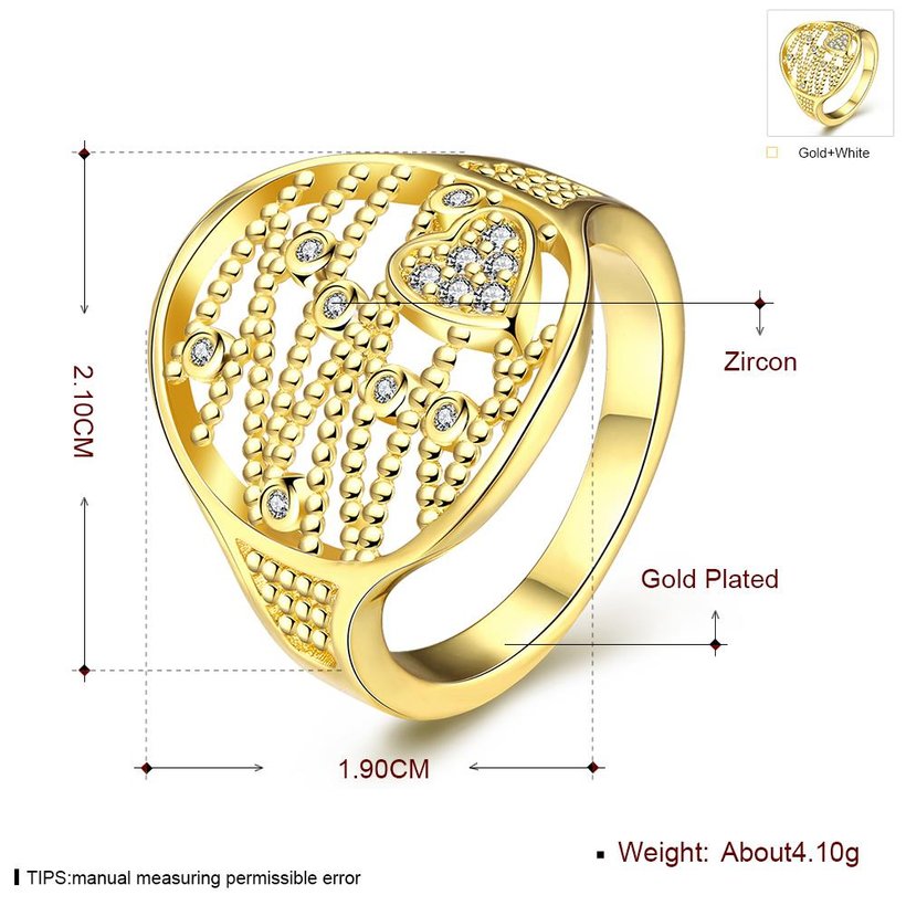 Wholesale Classic 24K Gold Heart White CZ Ring TGGPR816 3
