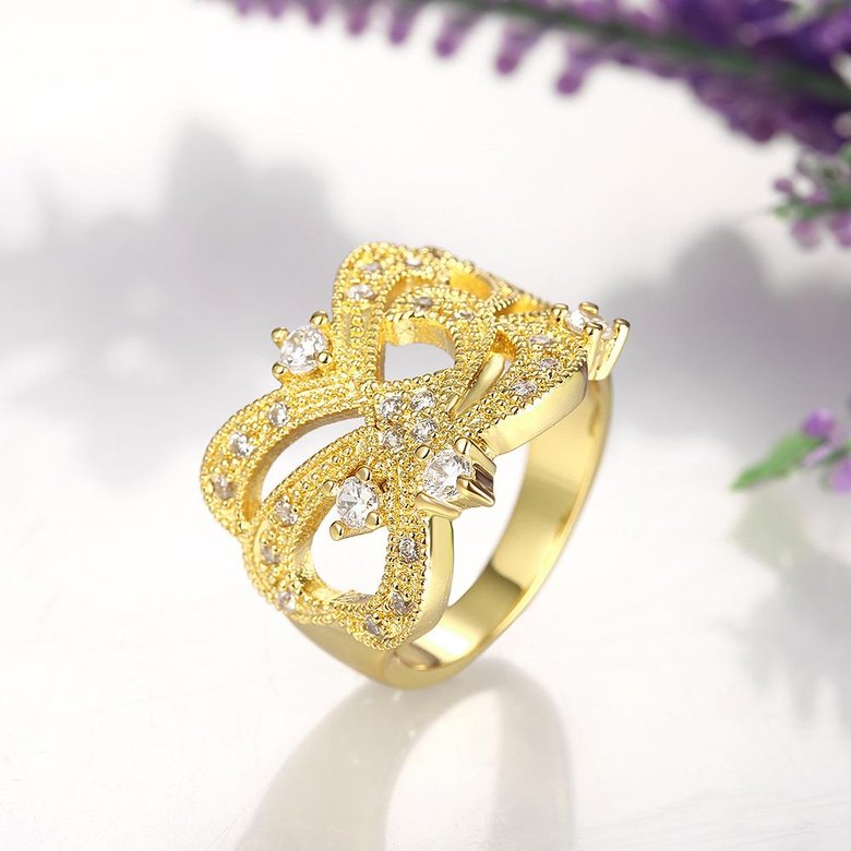 Wholesale Classic 24K Gold Geometric White CZ Ring TGGPR826 2