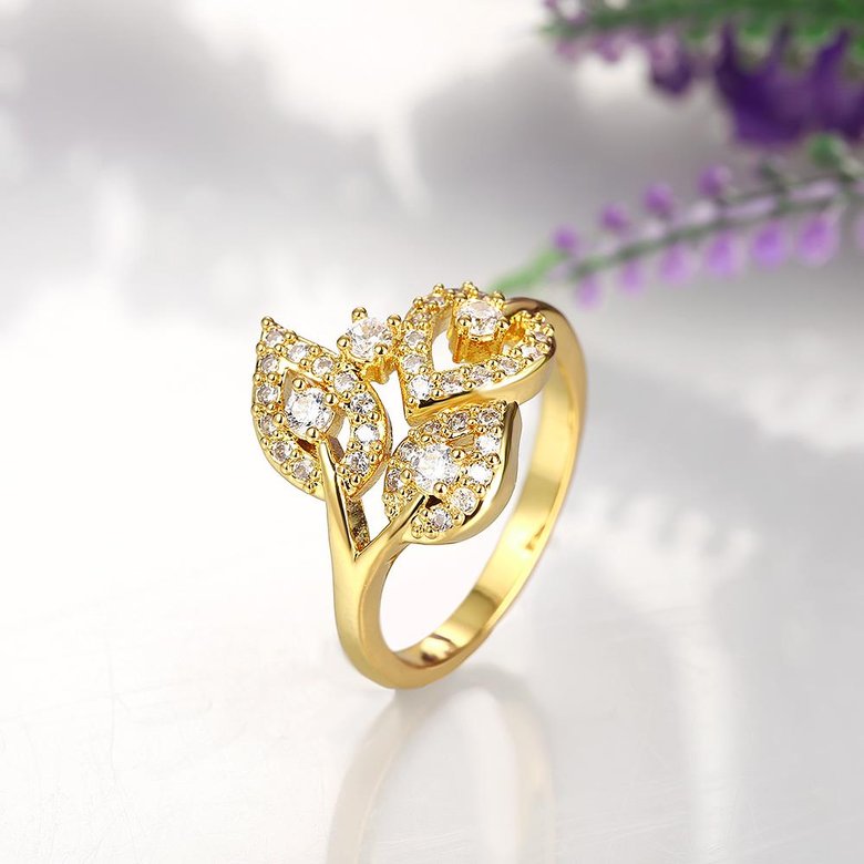 Wholesale Romantic 24K Gold Plant White CZ Ring TGGPR831 2