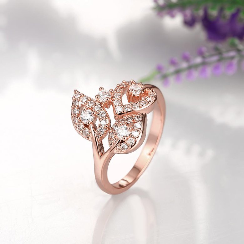 Wholesale Romantic Rose Gold Plant White CZ Ring TGGPR841 0