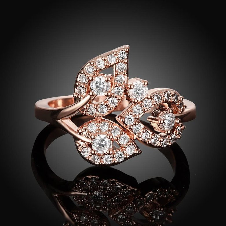 Wholesale Romantic Rose Gold Plant White CZ Ring TGGPR841 1