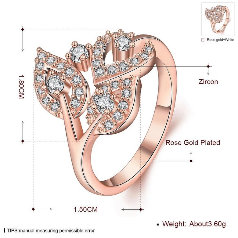 Wholesale Romantic Rose Gold Plant White CZ Ring TGGPR841 2