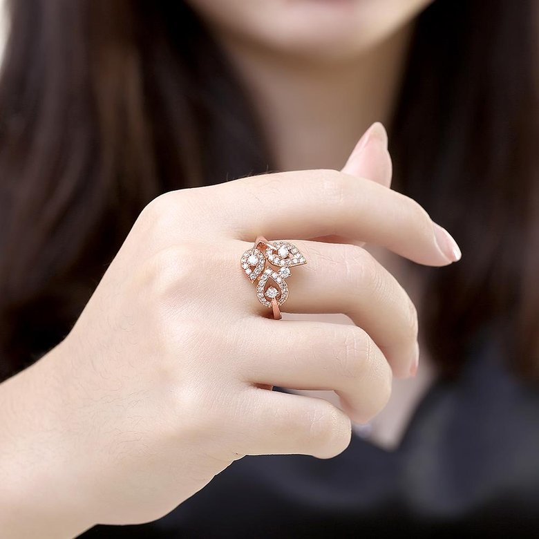 Wholesale Romantic Rose Gold Plant White CZ Ring TGGPR841 4