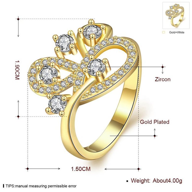 Wholesale Hot sale jewelry from China  Romantic 24K Gold Geometric White CZ Ring TGGPR011 2