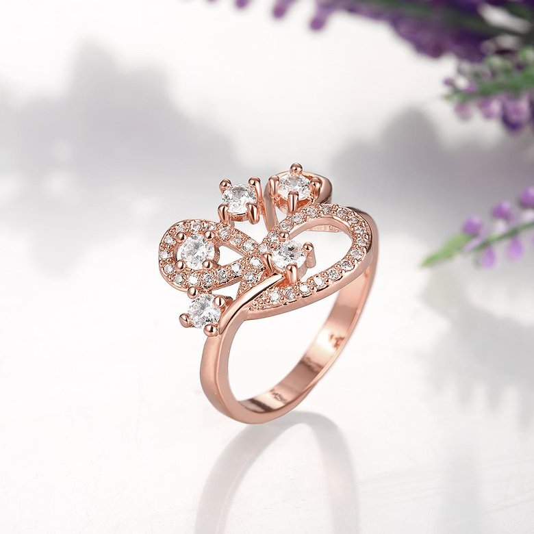 Wholesale Romantic Rose Gold Geometric White CZ Ring TGGPR850 2