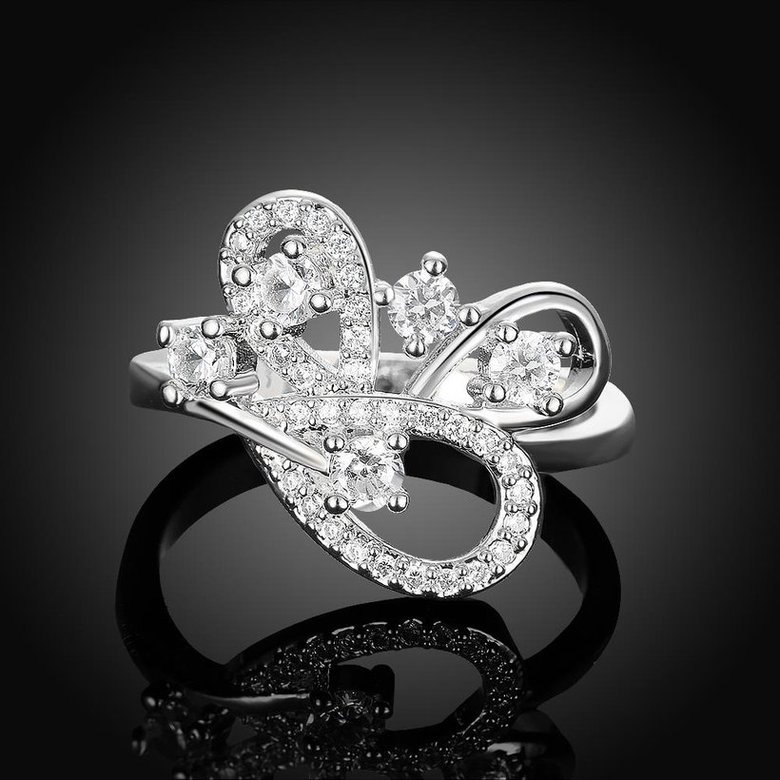 Wholesale Romantic Platinum Feather White CZ Ring TGGPR855 2