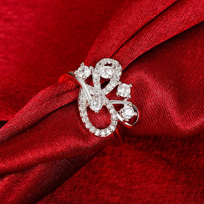 Wholesale Romantic Platinum Feather White CZ Ring TGGPR855 4