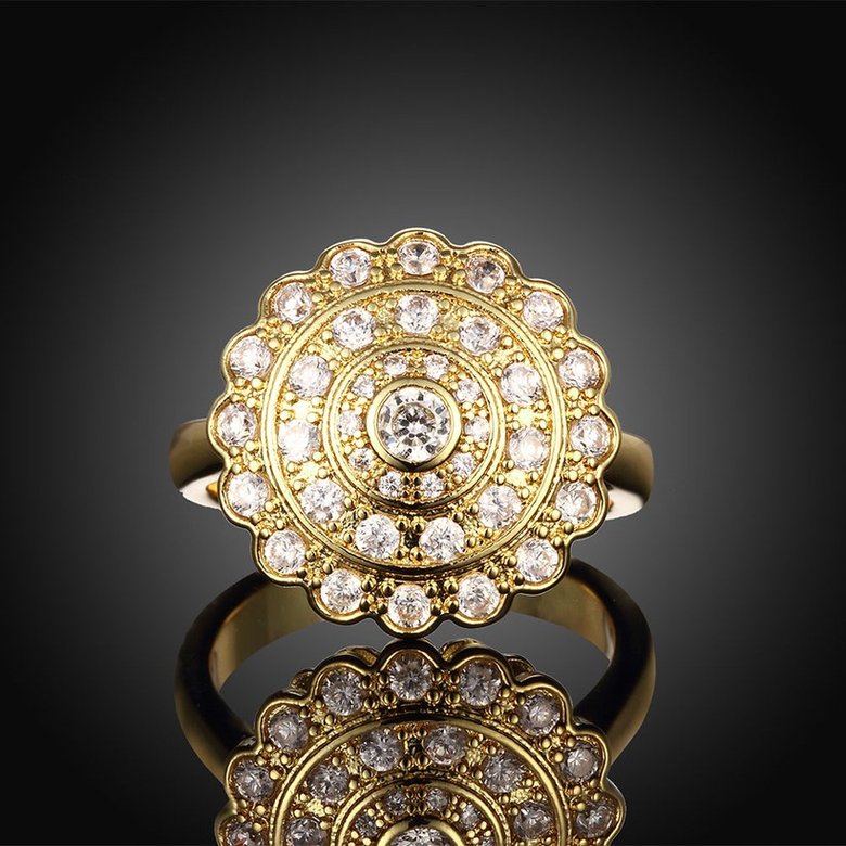 Wholesale Classic 24K Gold Round White CZ Ring TGGPR896 1