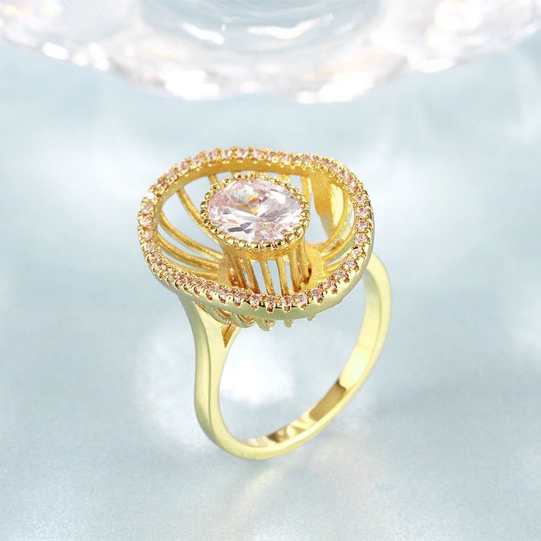 Wholesale Trendy 24K Gold Geometric White CZ Ring TGGPR917 1