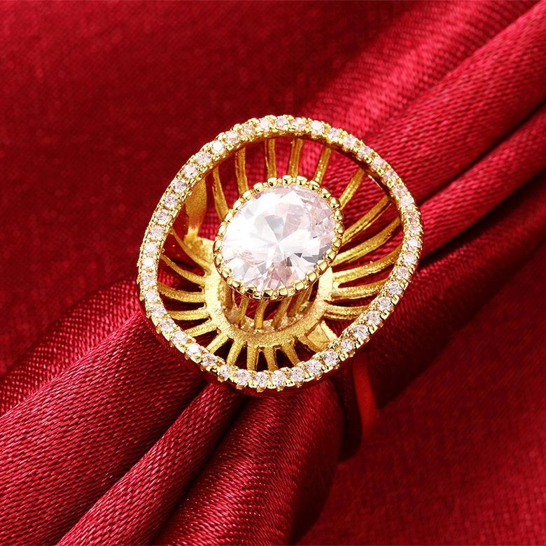 Wholesale Trendy 24K Gold Geometric White CZ Ring TGGPR917 2