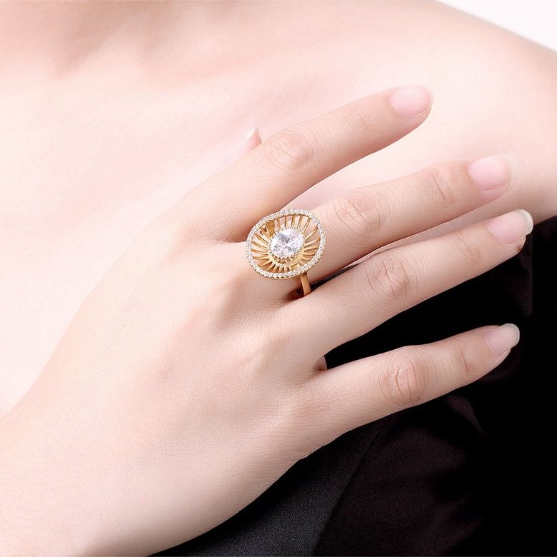 Wholesale Trendy 24K Gold Geometric White CZ Ring TGGPR917 3