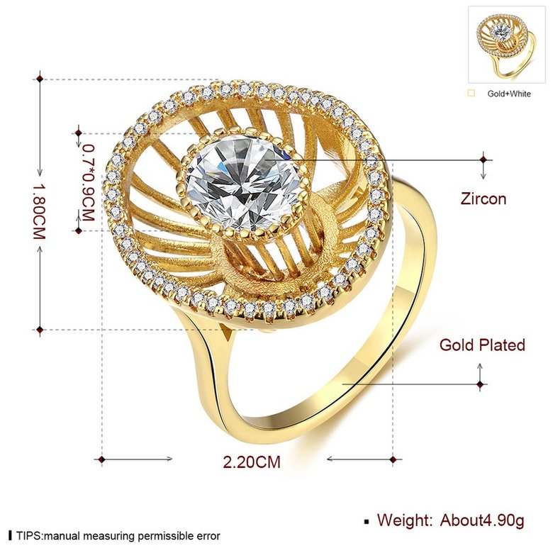 Wholesale Trendy 24K Gold Geometric White CZ Ring TGGPR917 4