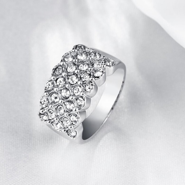 Wholesale Classic Platinum Plant White Rhinestone Ring TGGPR1002 2