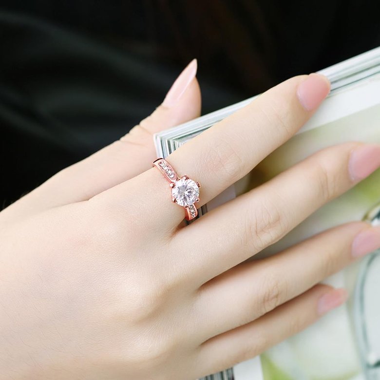 Wholesale Classic Rose Gold Plant White Rhinestone Ring TGGPR1092 4