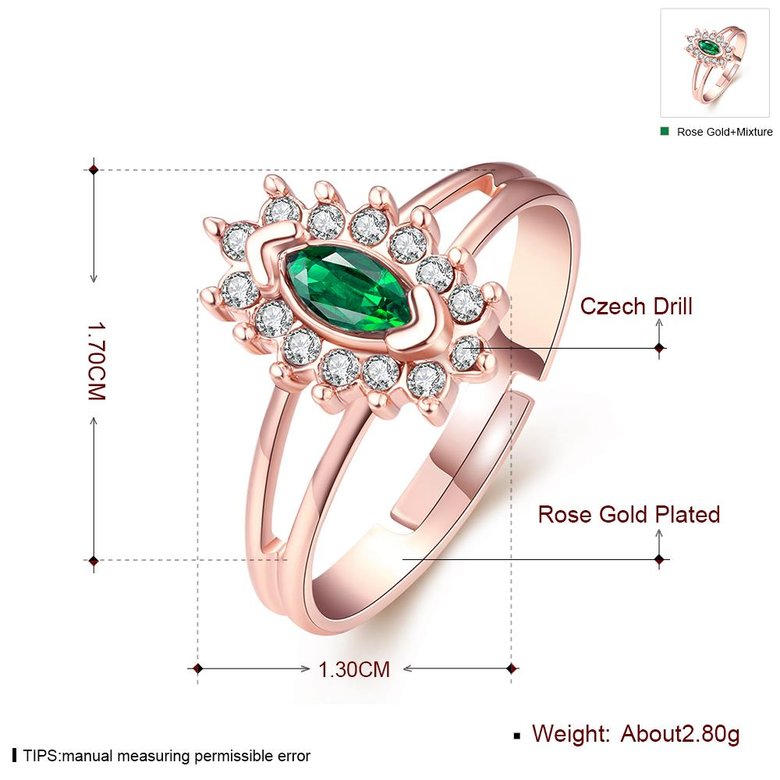 Wholesale Romantic Rose Gold Plant Multicolor Rhinestone Ring TGGPR1140 1