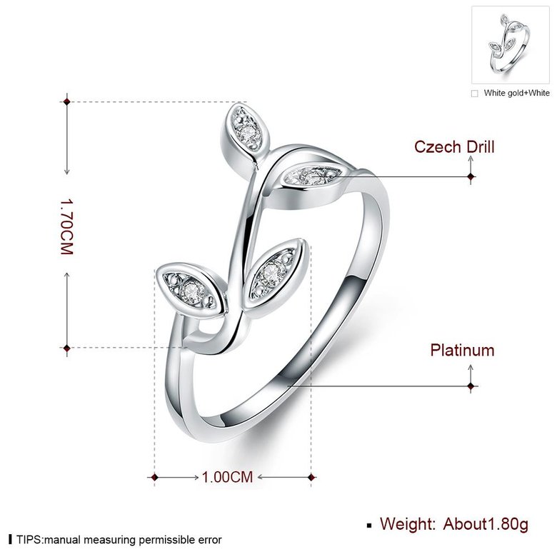 Wholesale Romantic Platinum Plant White Rhinestone Ring TGGPR1161 3