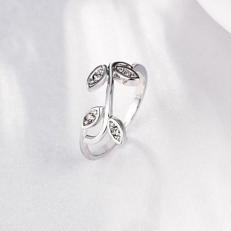 Wholesale Romantic Platinum Plant White Rhinestone Ring TGGPR1161 4