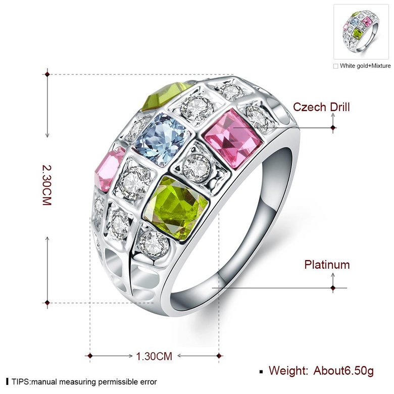 Wholesale Bohemia Platinum Geometric Multicolor Rhinestone Ring TGGPR1415 0