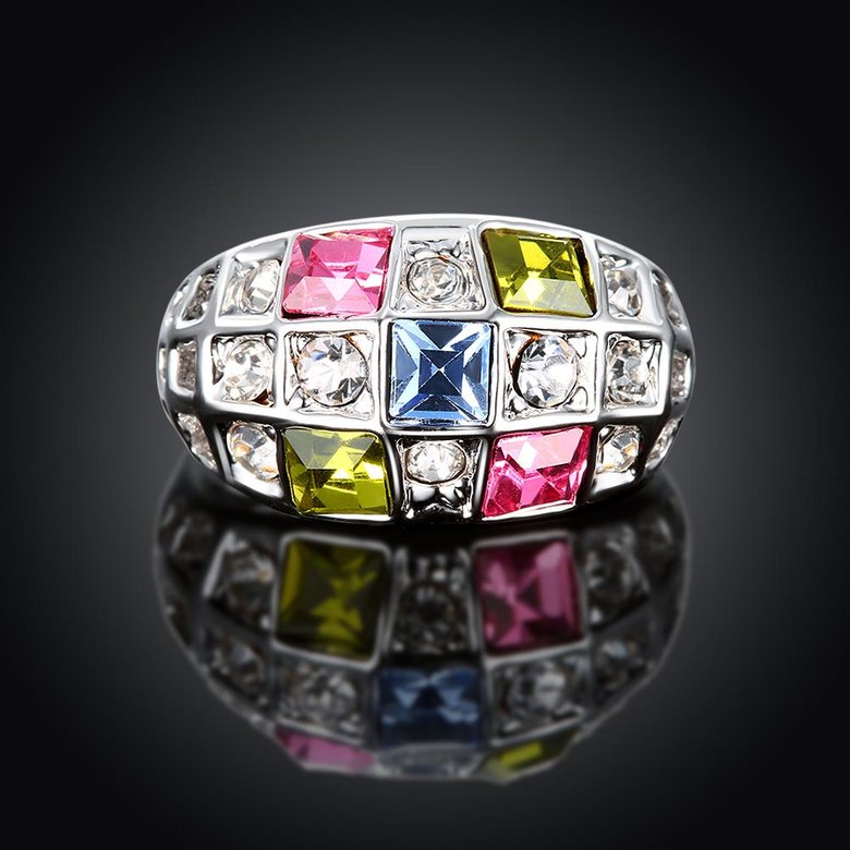 Wholesale Bohemia Platinum Geometric Multicolor Rhinestone Ring TGGPR1415 1