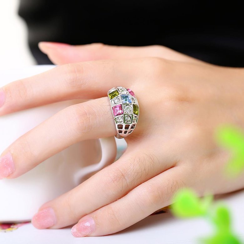 Wholesale Bohemia Platinum Geometric Multicolor Rhinestone Ring TGGPR1415 4