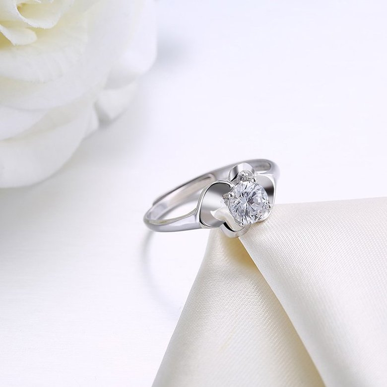 Wholesale Romantic Fashion Resizable 925 Sterling Silver CZ Flower Ring TGSLR188 1
