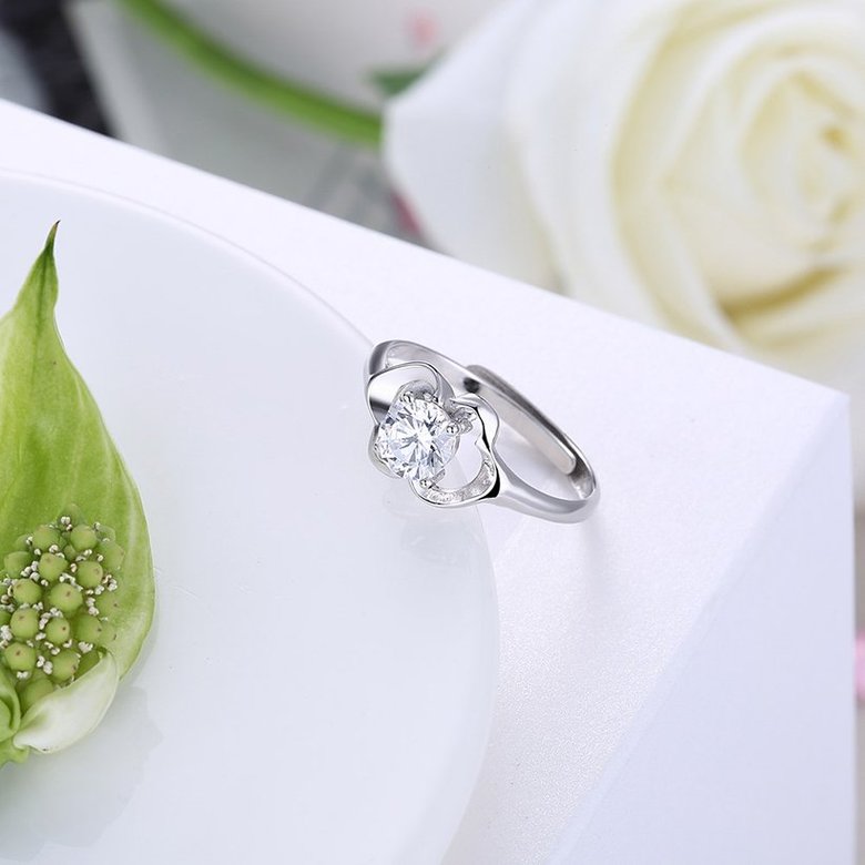 Wholesale Romantic Fashion Resizable 925 Sterling Silver CZ Flower Ring TGSLR188 2