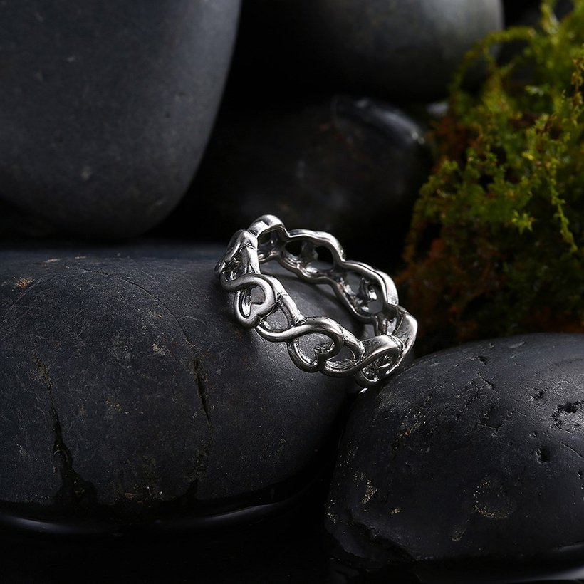 Wholesale Vintage Antique Silver Unisex Charms heart shape Ring Punk European Style Men Chain Buddha Rings Female Jewelry Free Shipping TGVGR041 1