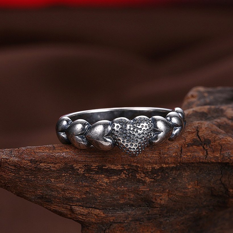 Wholesale Trendy Antique Silver Unisex Charms heart shape Ring Punk European Style Men Chain Buddha Rings Female Jewelry Free Shipping TGVGR043 3