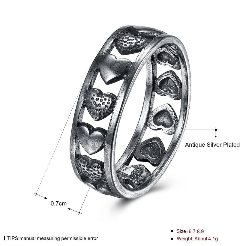 Wholesale Vintage Trendy Antique Silver Unisex Charms heart shape Ring Punk European Style Men Chain Rings Female Jewelry Free Shipping TGVGR044 4