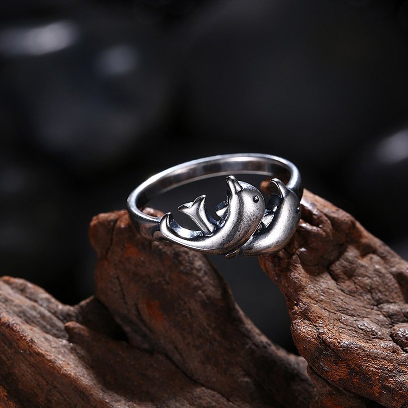 Wholesale Hot Sale Fashion Vintage Silver Double Dolphin rings Happy Women In Love Silver Plated Ring Accessories for unisex TGVGR003 2