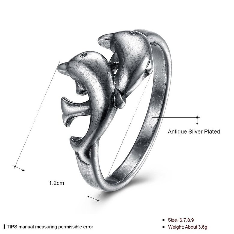 Wholesale Hot Sale Fashion Vintage Silver Double Dolphin rings Happy Women In Love Silver Plated Ring Accessories for unisex TGVGR003 4