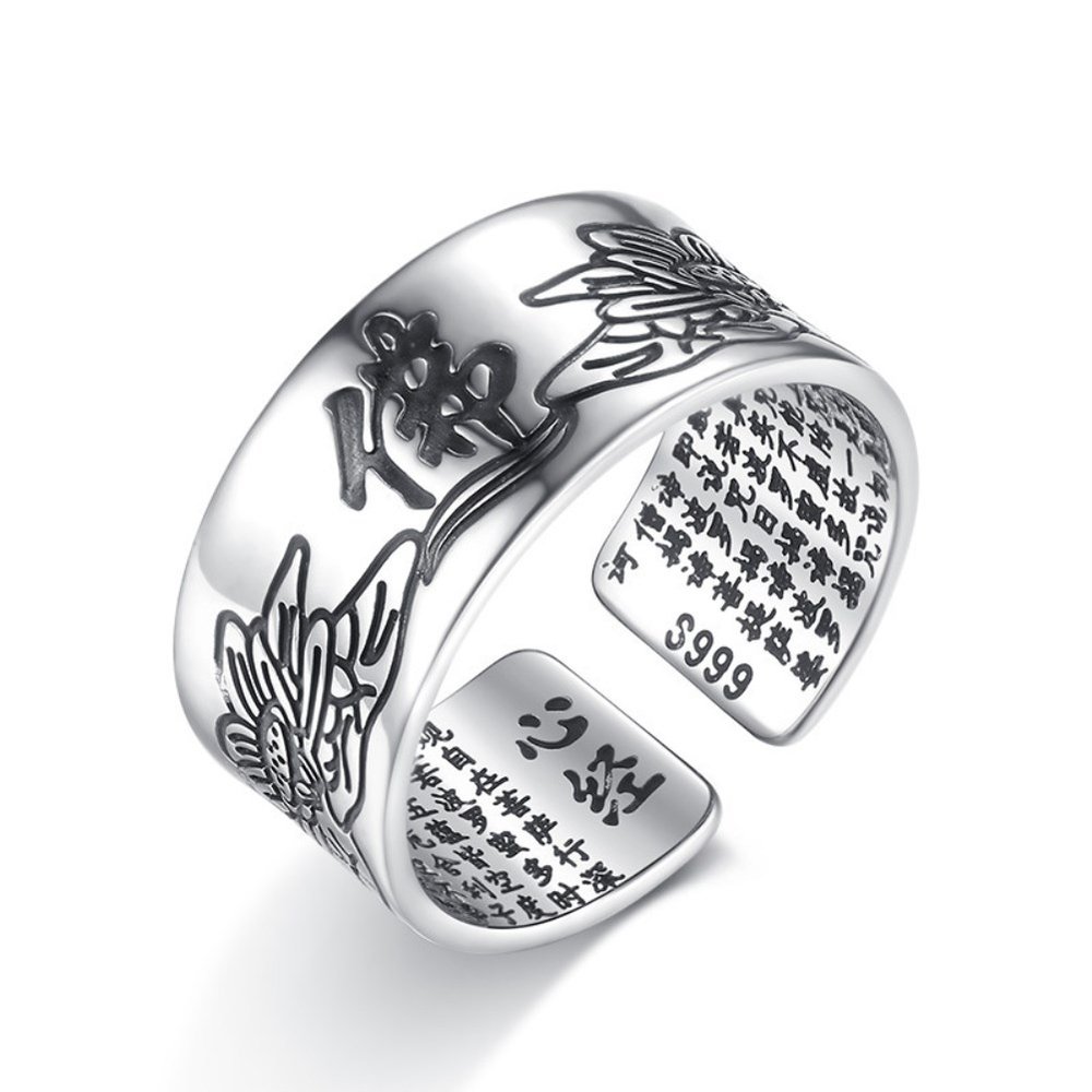 Wholesale The manufacturer directly sells this life Buddhist lotus silver ring Heart Sutra opening retro parami men's and women's hand made jewelry VGR092 0