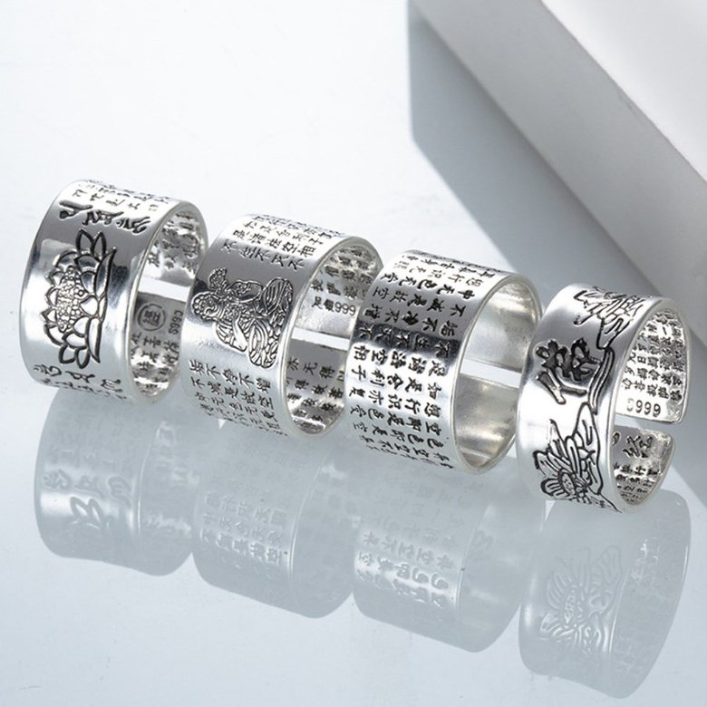 Wholesale The manufacturer directly sells this life Buddhist lotus silver ring Heart Sutra opening retro parami men's and women's hand made jewelry VGR092 1