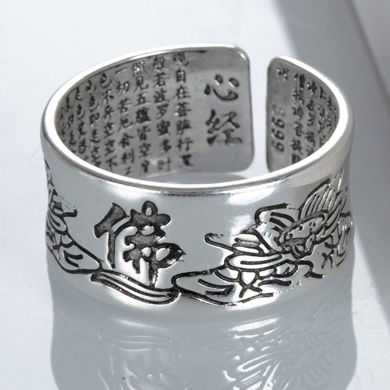 Wholesale The manufacturer directly sells this life Buddhist lotus silver ring Heart Sutra opening retro parami men's and women's hand made jewelry VGR092 2