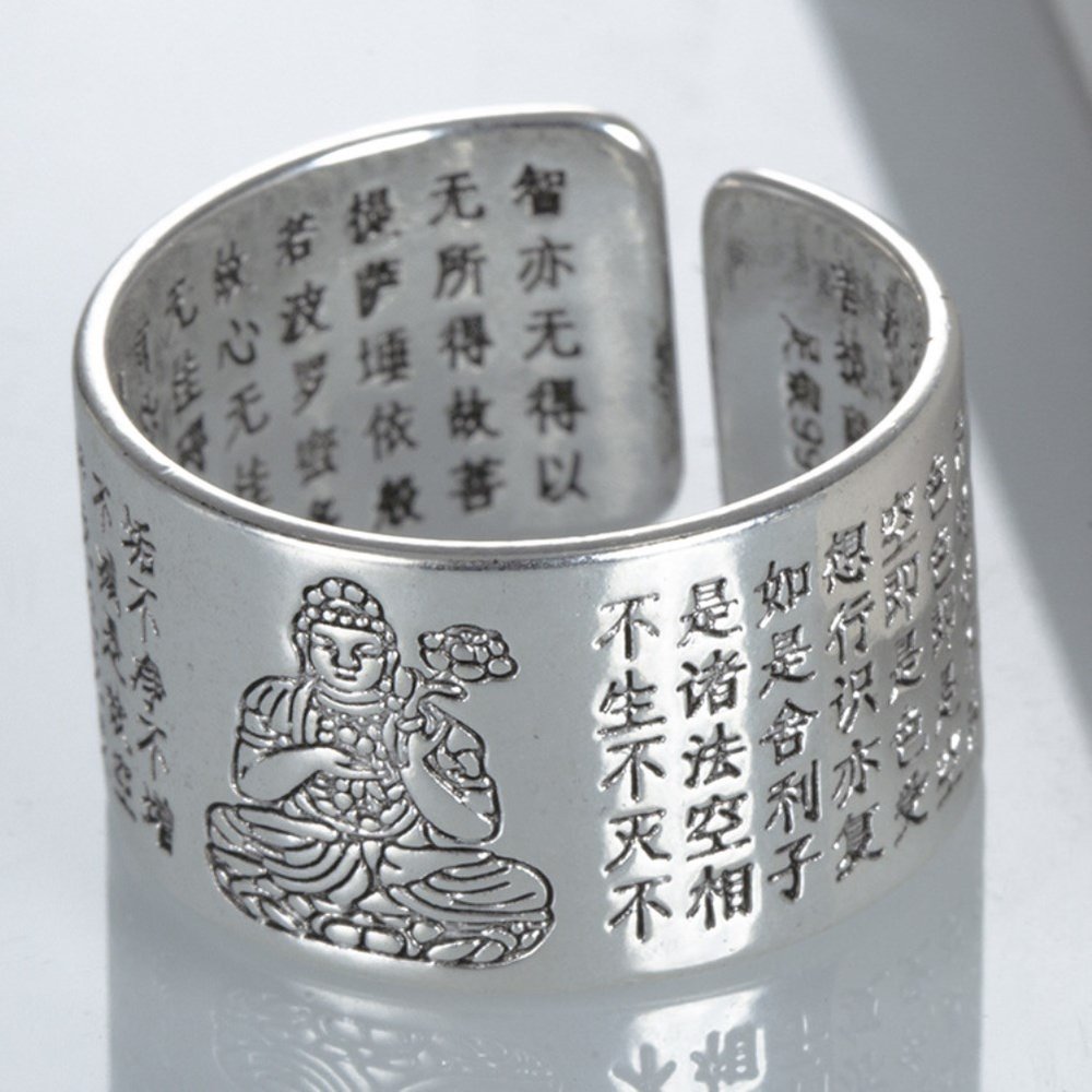 Wholesale The manufacturer directly sells this life Buddhist lotus silver ring Heart Sutra opening retro parami men's and women's hand made jewelry VGR092 3