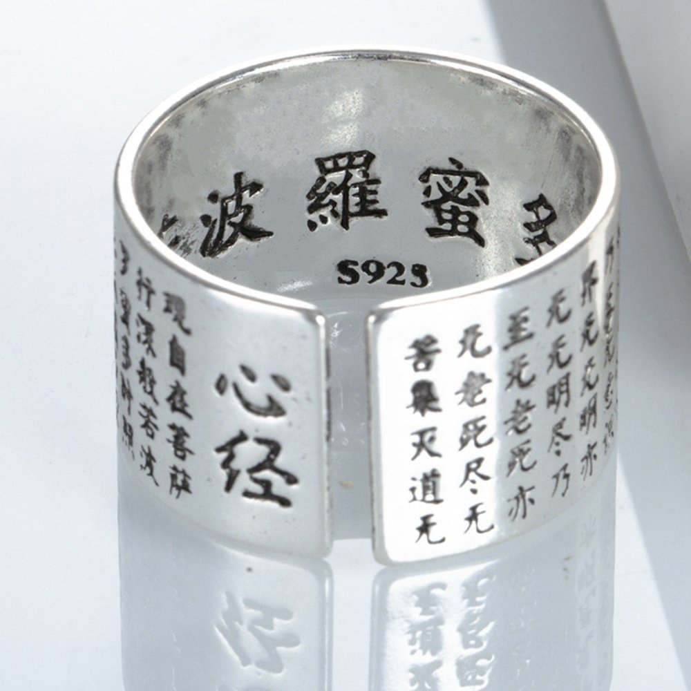 Wholesale The manufacturer directly sells this life Buddhist lotus silver ring Heart Sutra opening retro parami men's and women's hand made jewelry VGR092 4