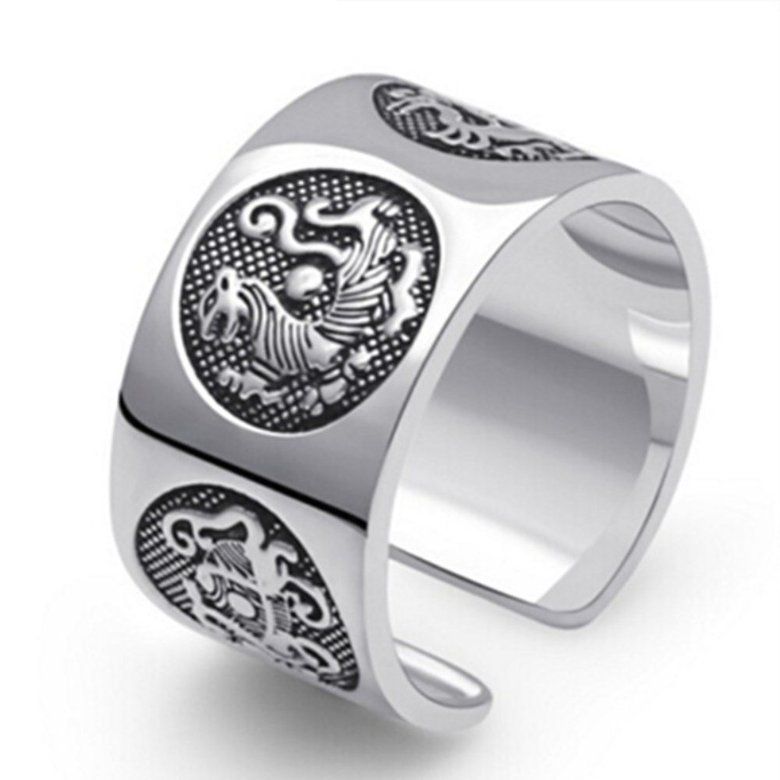 Wholesale Cheap manufacturer sells Buddhist four animal joint tail rings male Heart Sutra opening retro Heart Sutra adjustment rings and female jewelry VGR093 0