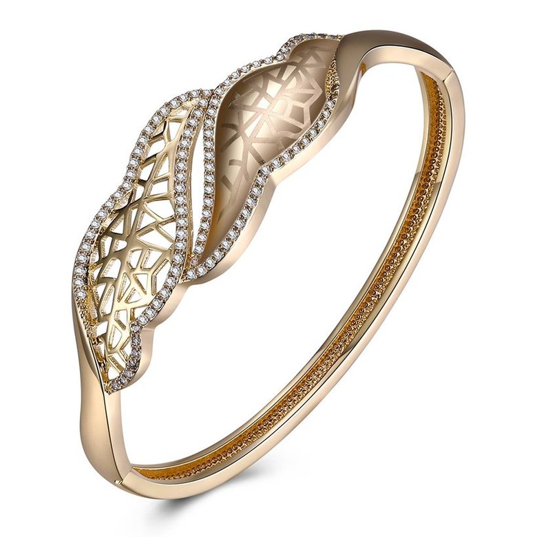 Wholesale Leaves to hollow out Champagne Gold CZ Bangle TGGPBL052