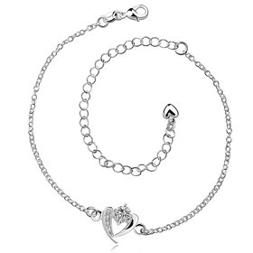 Wholesale Romantic Silver Heart CZ Anklets TGAKL029