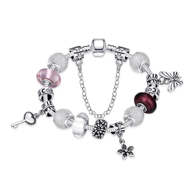 Wholesale Romantic Silver Key Glass Bracelet TGBB020