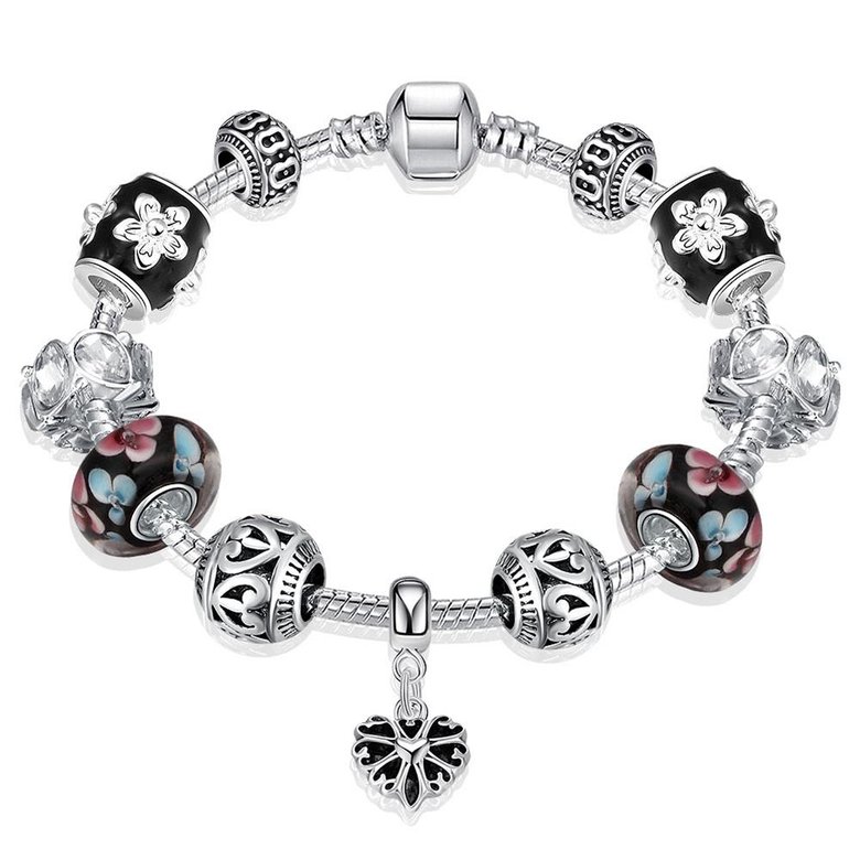 Wholesale Romantic Silver Heart Glass Bracelet TGBB060