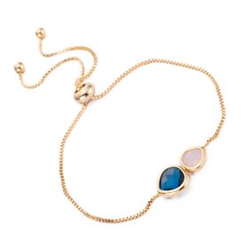 Wholesale Classic Antique Gold Heart Blue Glass Bracelet TGCB005