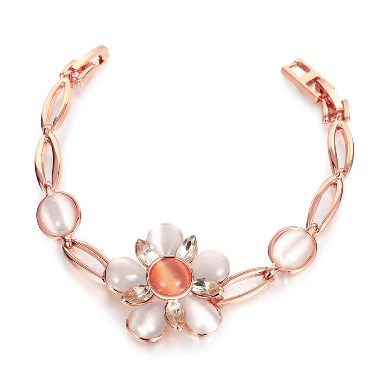 Wholesale Romantic Rose Gold Plant Rhinestone Bracelet TGGPB117