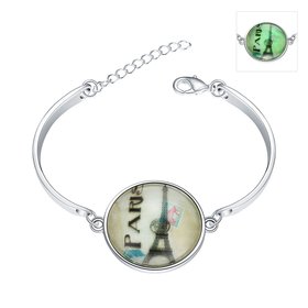 Wholesale Romantic Silver Round Glass Bracelet TGLB026