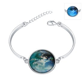 Wholesale Romantic Silver Round Glass Bracelet TGLB076