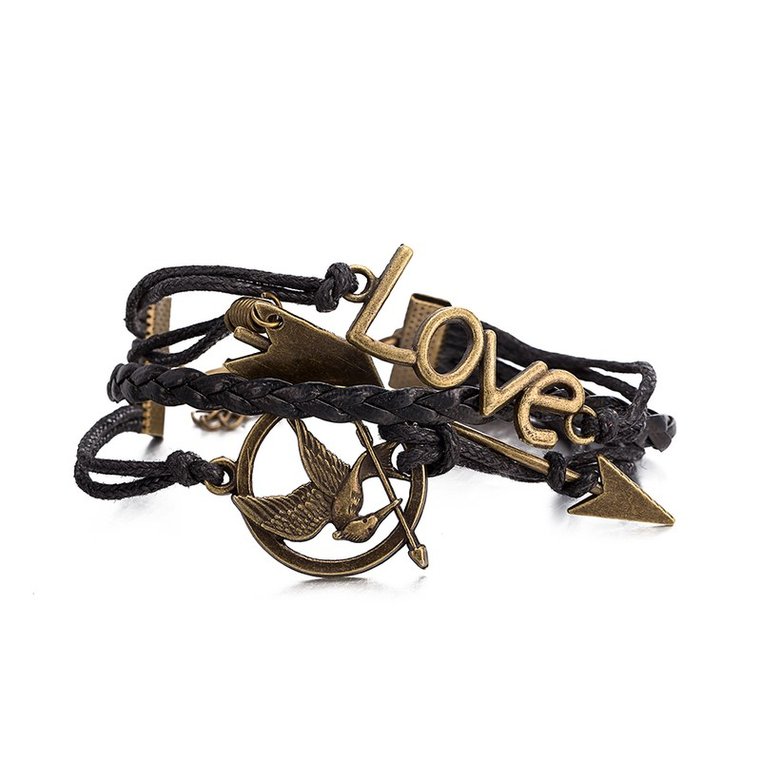 Wholesale Trendy Antique Bronze Round Charm Leather Rope Bracelet TGLEB114