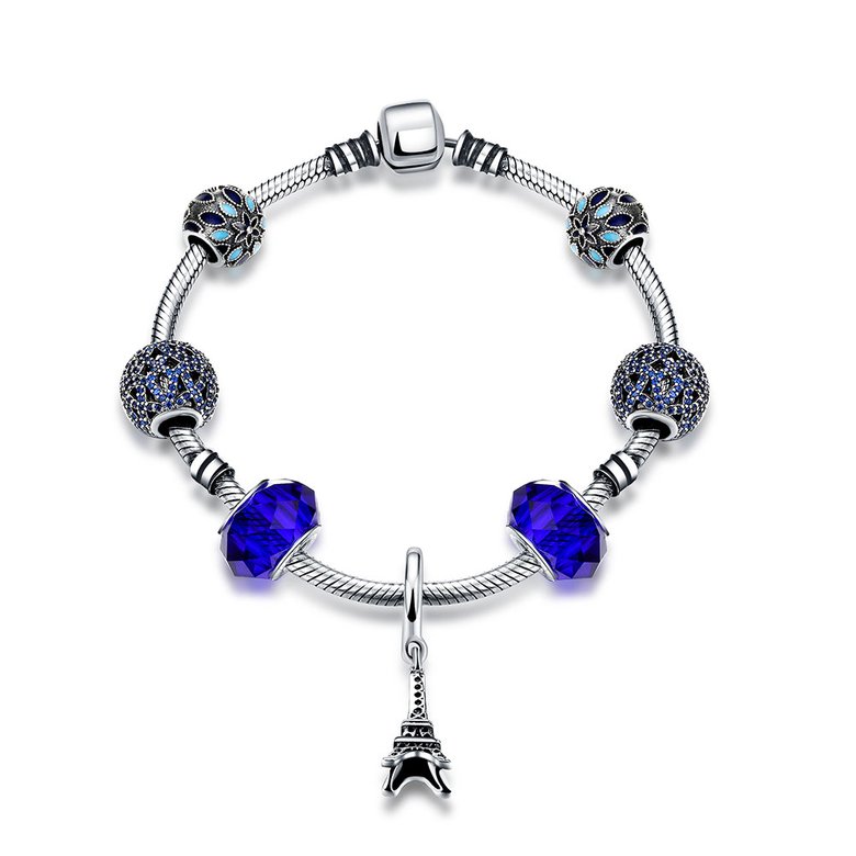 Wholesale Vintage Antique Silver Geometric Blue CZ Bracelet TGSLB005