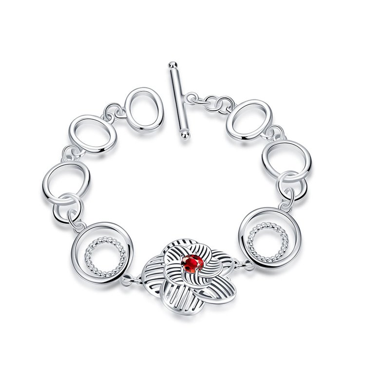 Wholesale Trendy Silver Geometric wreath Red Glass Bracelet TGSPB167