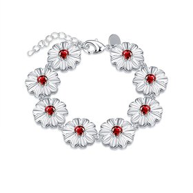 Wholesale Trendy Silver Plant 8 Flower Red Glass Bracelet TGSPB186