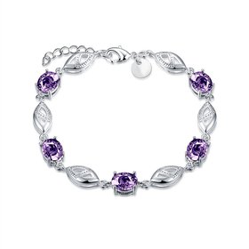 Wholesale Trendy Silver Geometric Purple Glass Bracelet TGSPB194